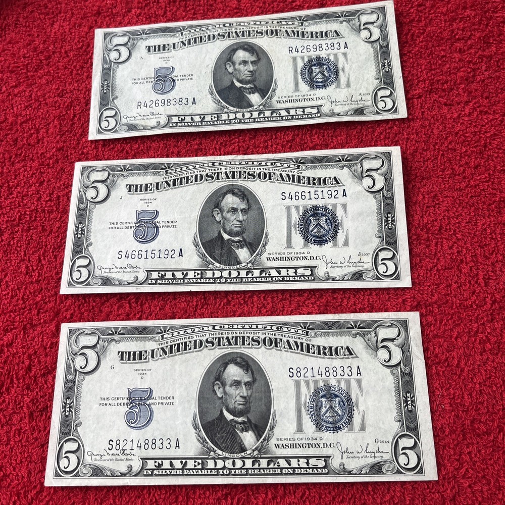 1934 Five Dollar ($5) Silver Certificate About Uncirculated Bill • 1 Note • AU