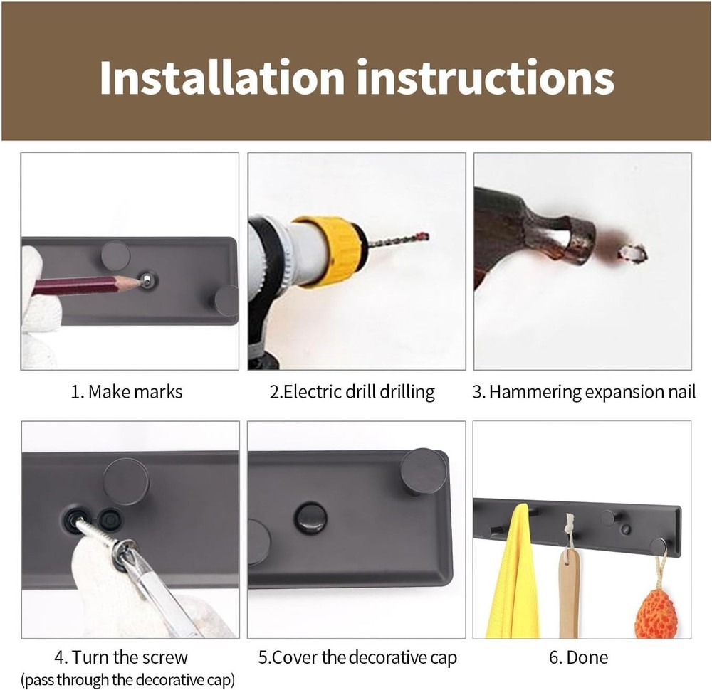 Rustproof Wall Coat Rack with 5 Hooks - Elegant Storage Solution for Home