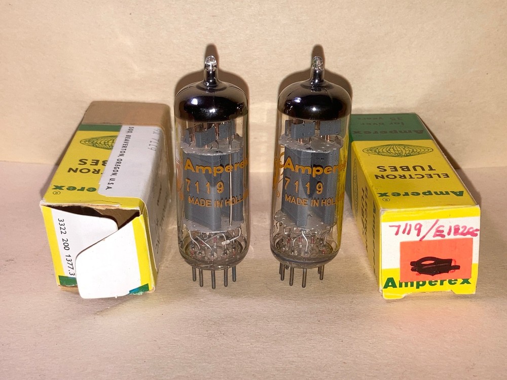 Amperex 7119 E182CC PQ Tubes, Matched Pair, Tested, NOS/NIB, Matched Codes