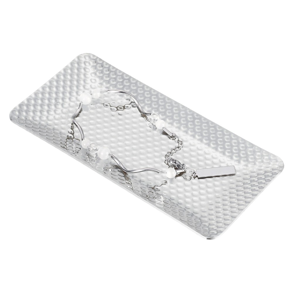 Decorative Tray, Glossy Serving Tray with Hammer Pattern, 5.9x3" Silver