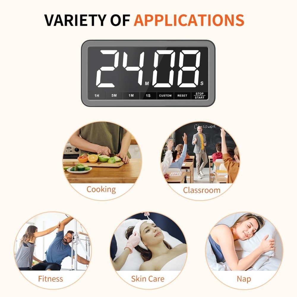 Extra Large Display Digital Timer with USB-C Charging for Kitchen & Classroom