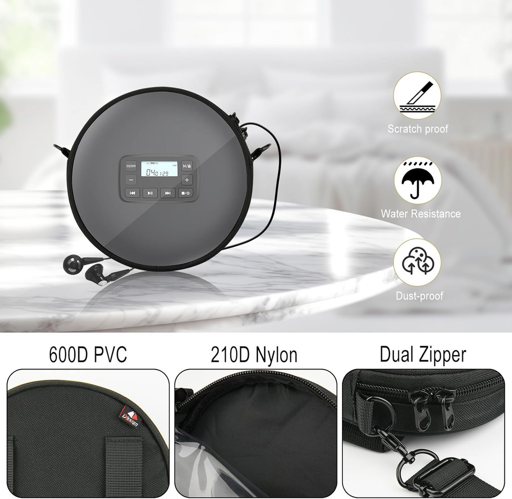 CD Player Storage Bag 6" Disk Case Adjustable Shoulder Strap Waist Band Window