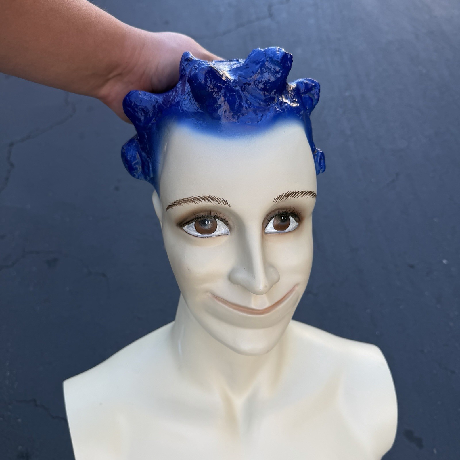 Lady Lulu Vintage Mannequin Torso Head Male Man Muscle Blue Spike Hair Smiling