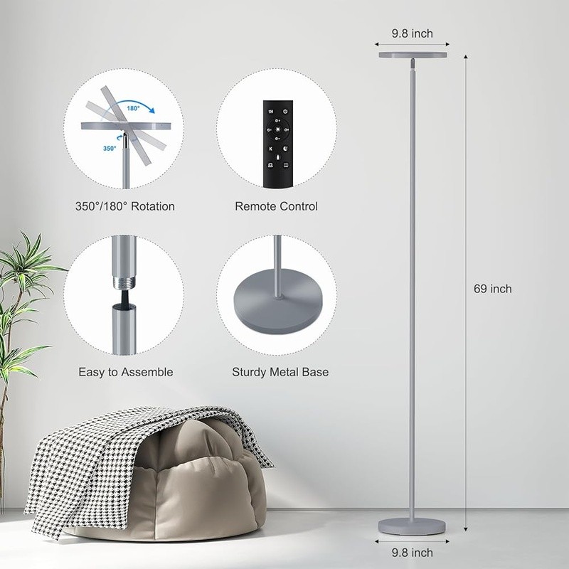 Dimmable LED Floor Lamp Remote Control 3000LM Energy Saving Rotatable Head New