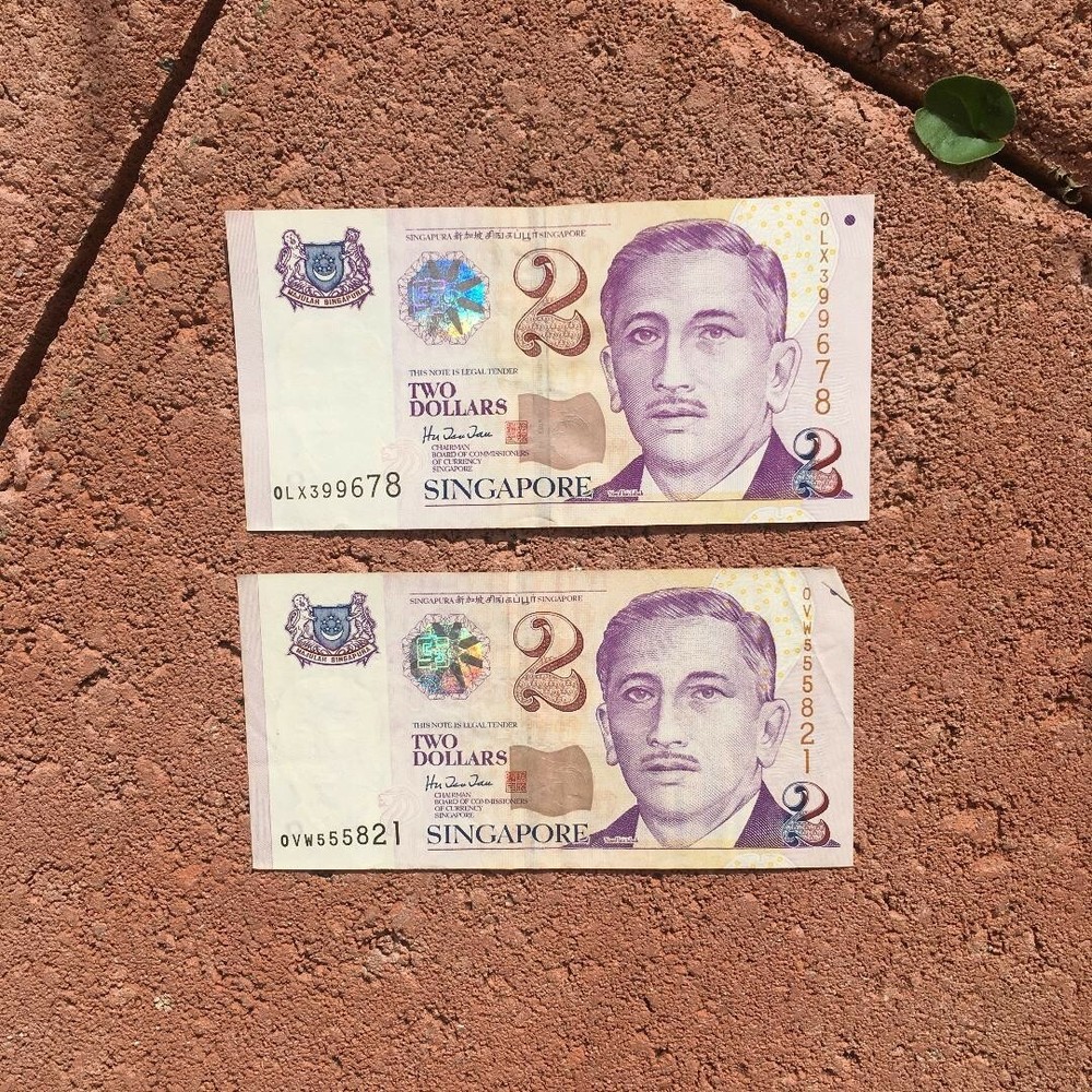 Singapore ~ Two 2 Dollars bills