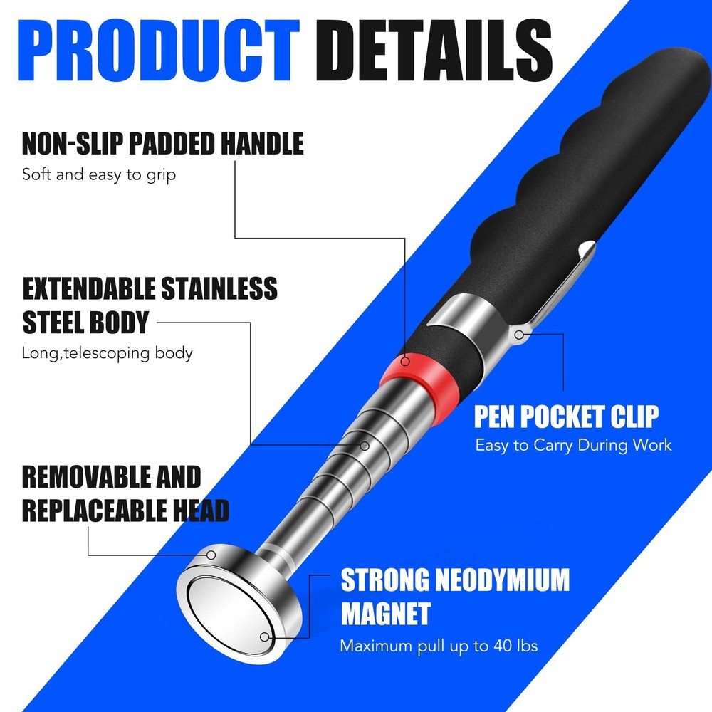 2PCS Telescoping Magnetic Pickup Tool with 40lb Pull Force, 30in Telescopic S...