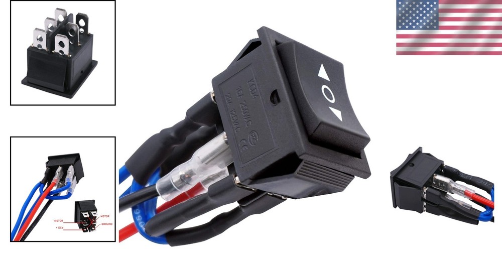 3 Position Momentary Rocker Switch for DC Motor Control - Rated with Wires