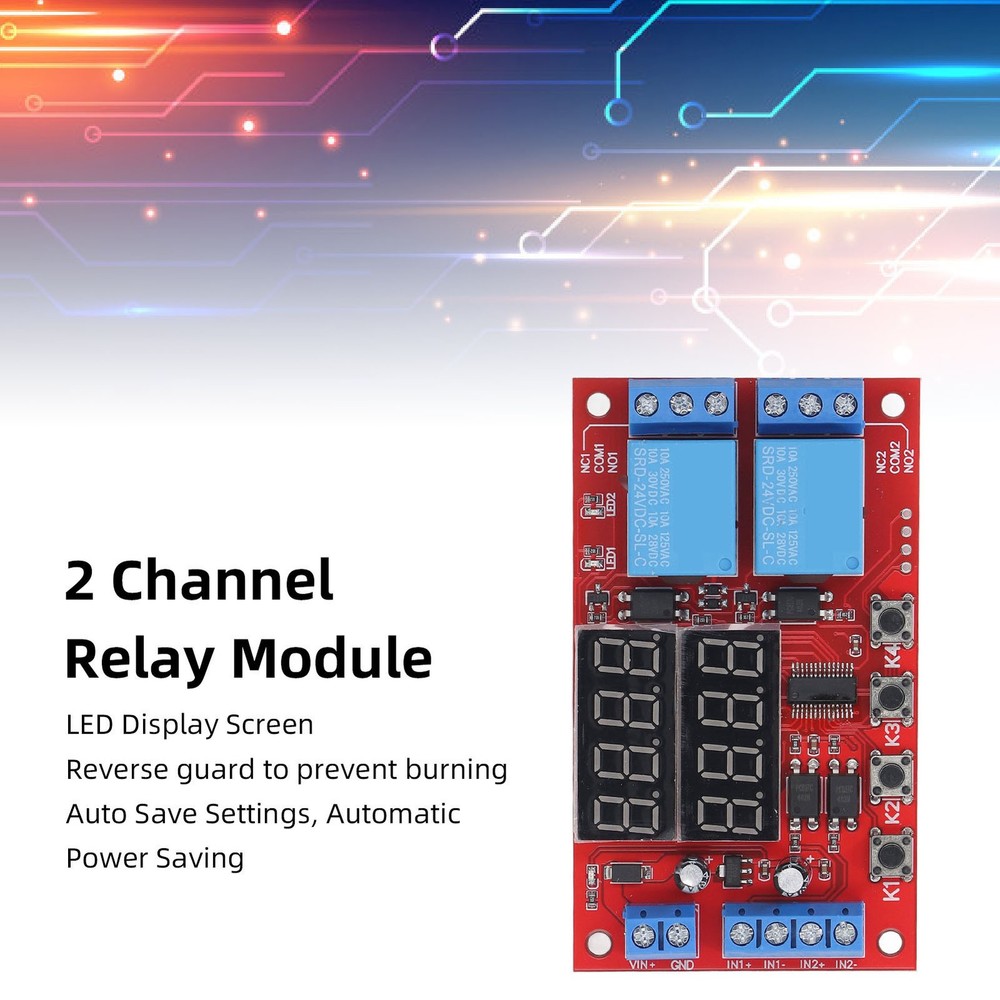 24V 2 Channel Relay Module LED Display Delay Self Locking Cycle Timer Module