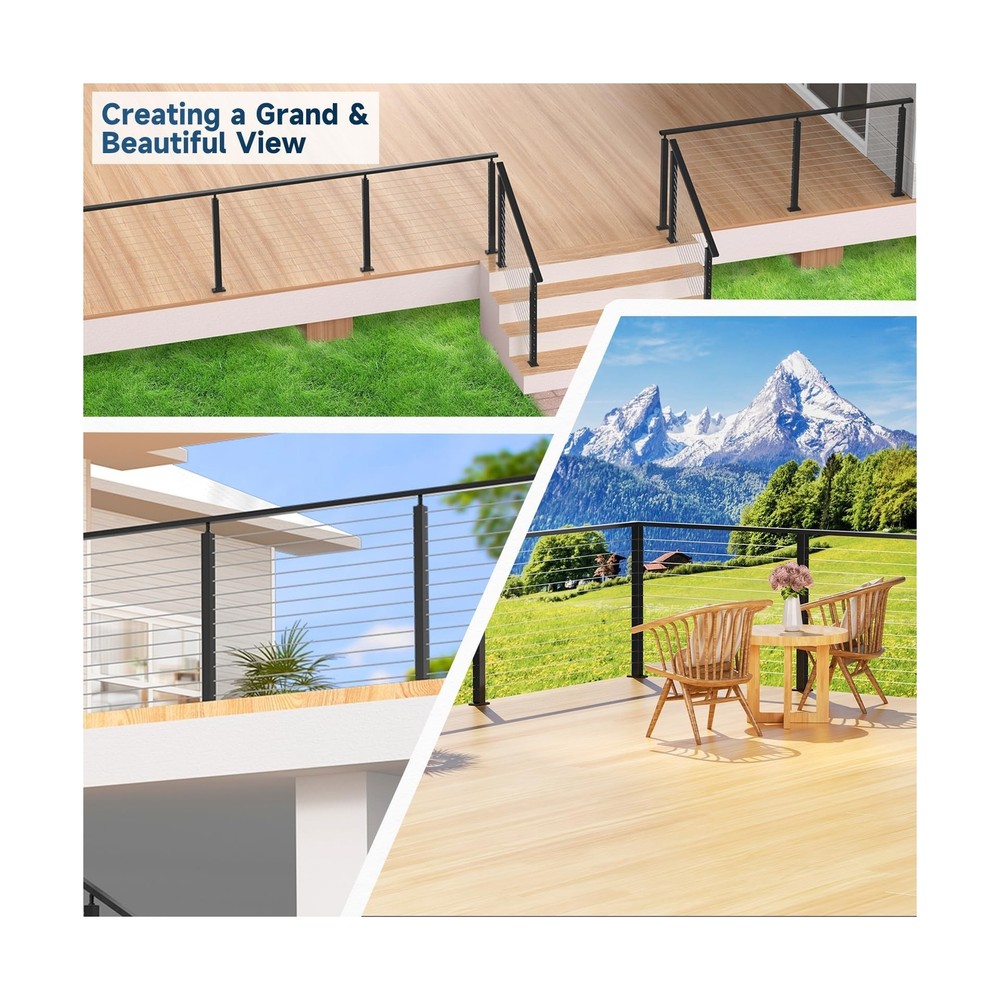 36" One-Stop Cable Railing Post Kit, 5Pack Level Drilled Line Post, Adjustabl...