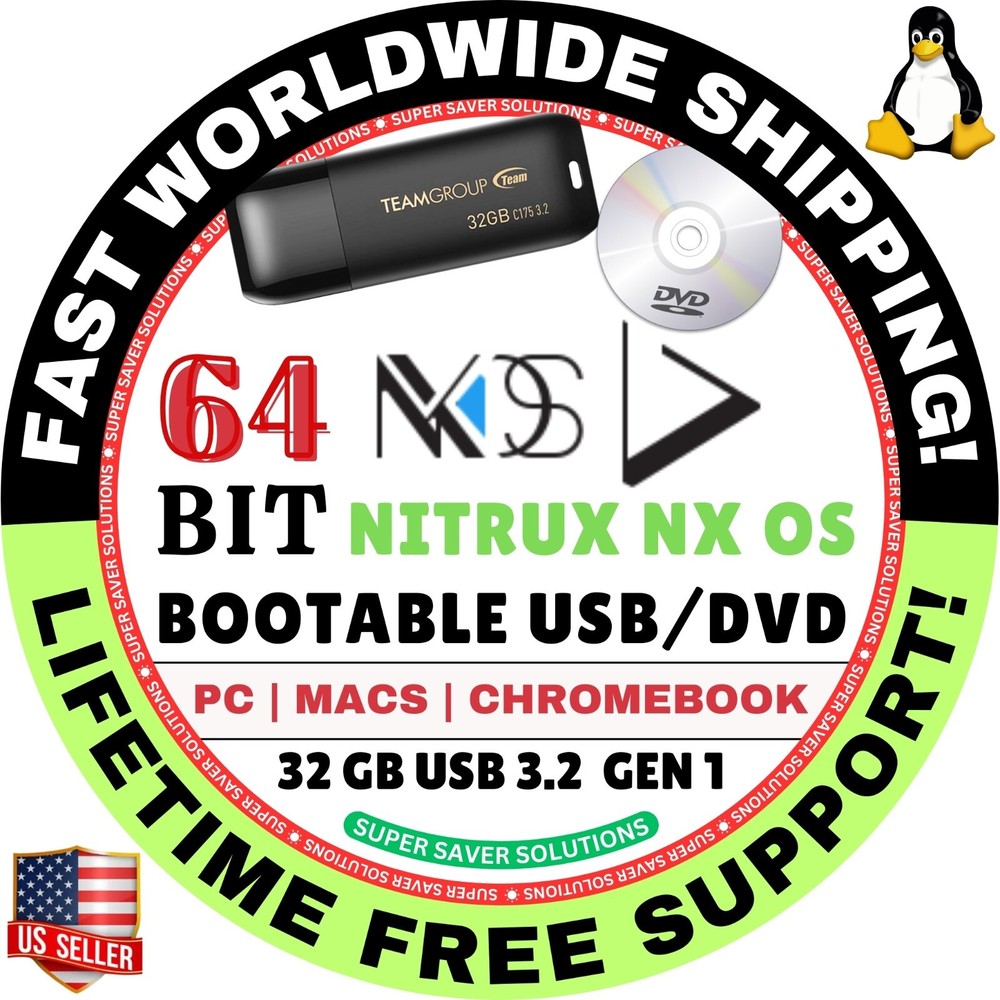 NITRUX NX LINUX OS ALL VERSIONS 64-Bit Live Boot USB, Full Install for MAC, PC