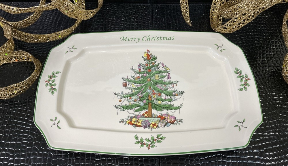 Spode Christmas Tree 15" Rectangular Serving Tray/Platter Excellent Cond NO BOX