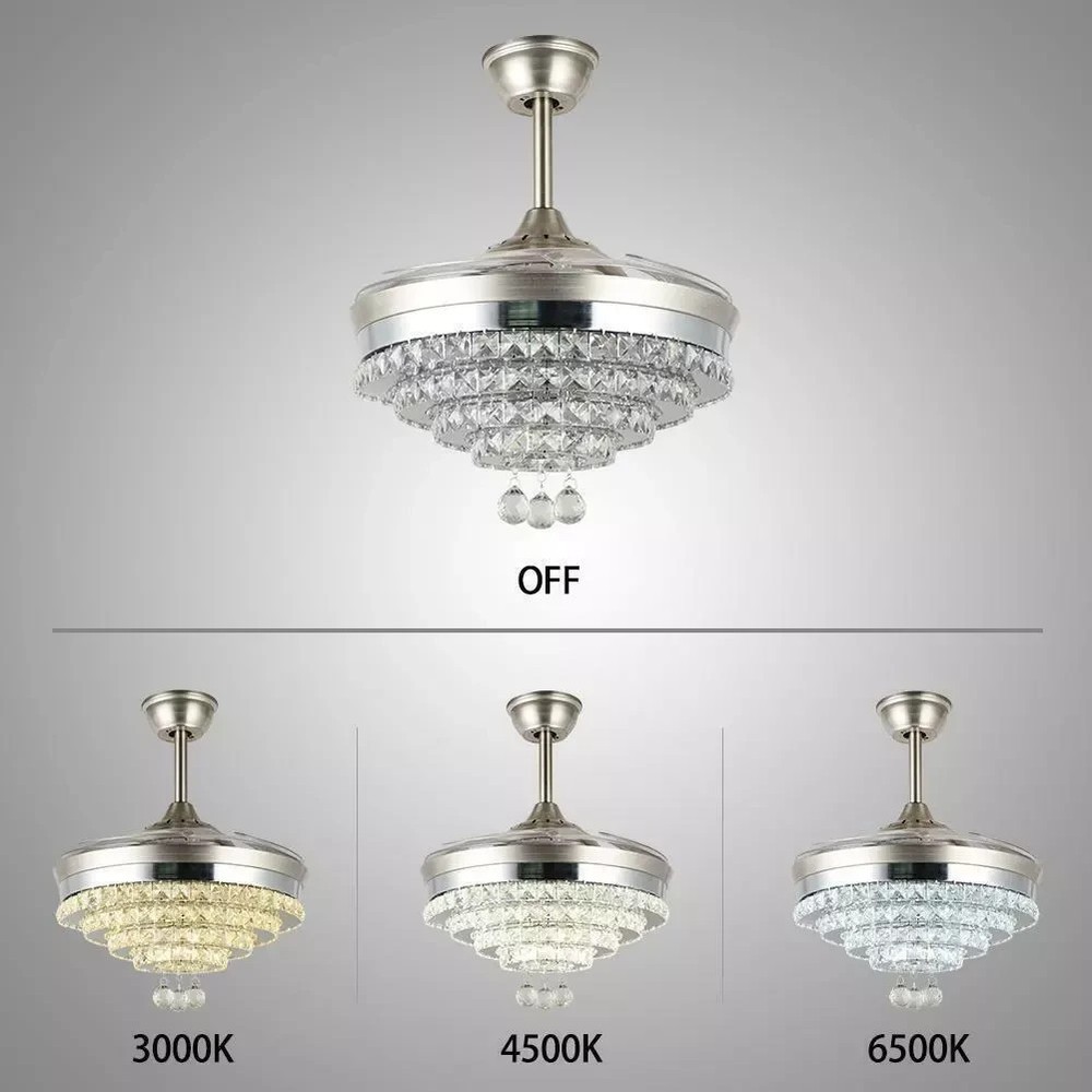 42'' Silver Crystal Ceiling Fan with LED Lights