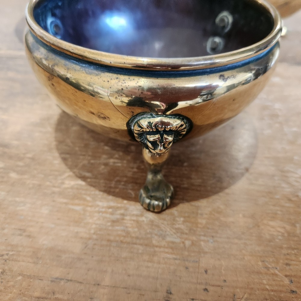 Antique Solid Brass Three Small/Medium Cache Pots on Styalised Liohead/Paw Feet