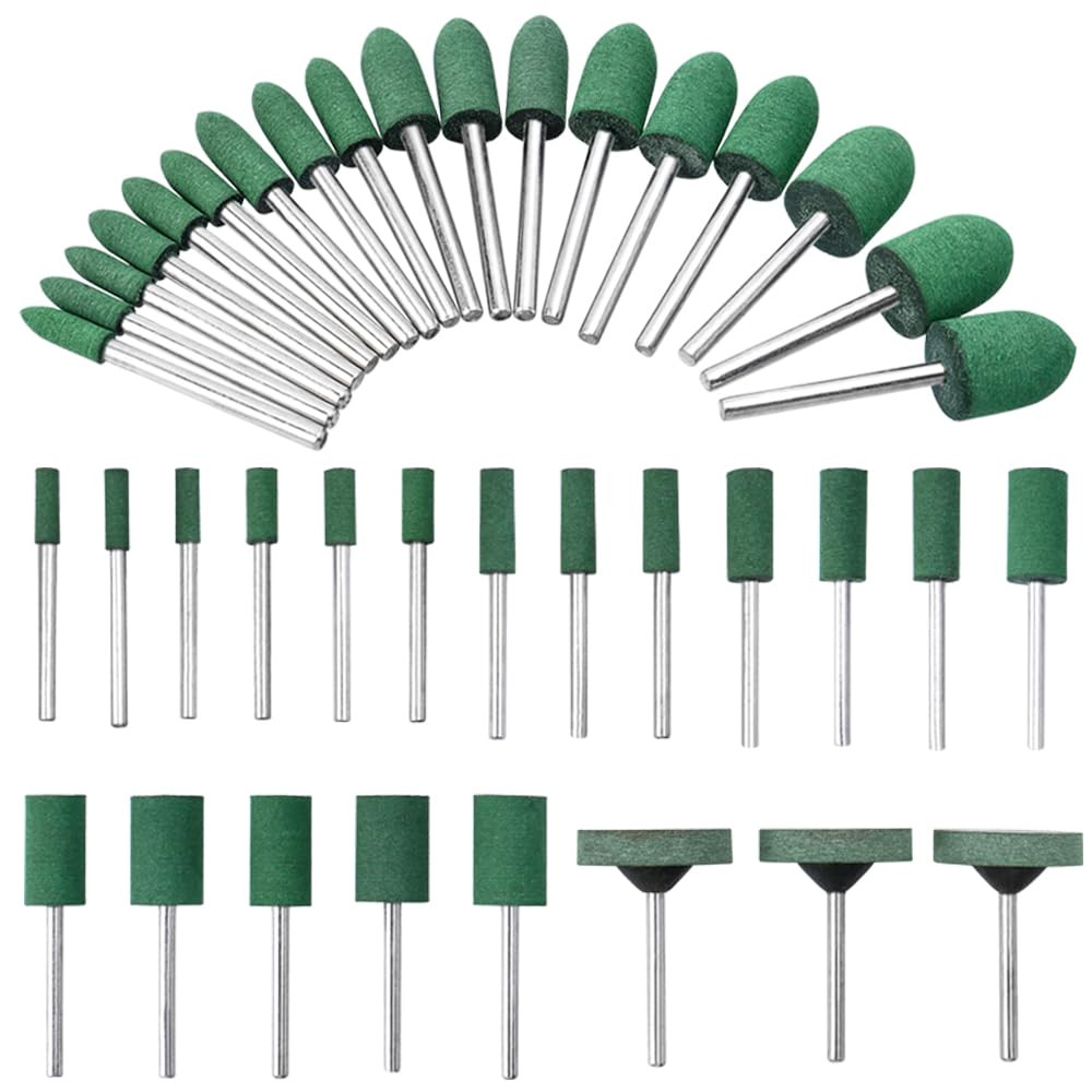 39 Pcs Rubber Polishing Drill Bits,Green Buffer Abrasive Bits Metal Polish Tips