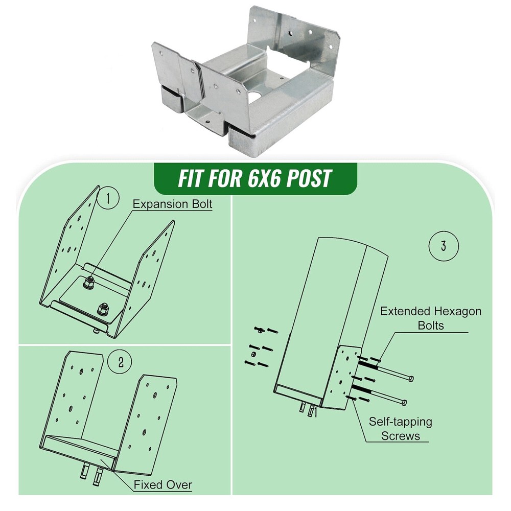 6Pcs 6x6 Concrete Deck Post Anchor Base Adjustable Metal Post Bracket Post Base