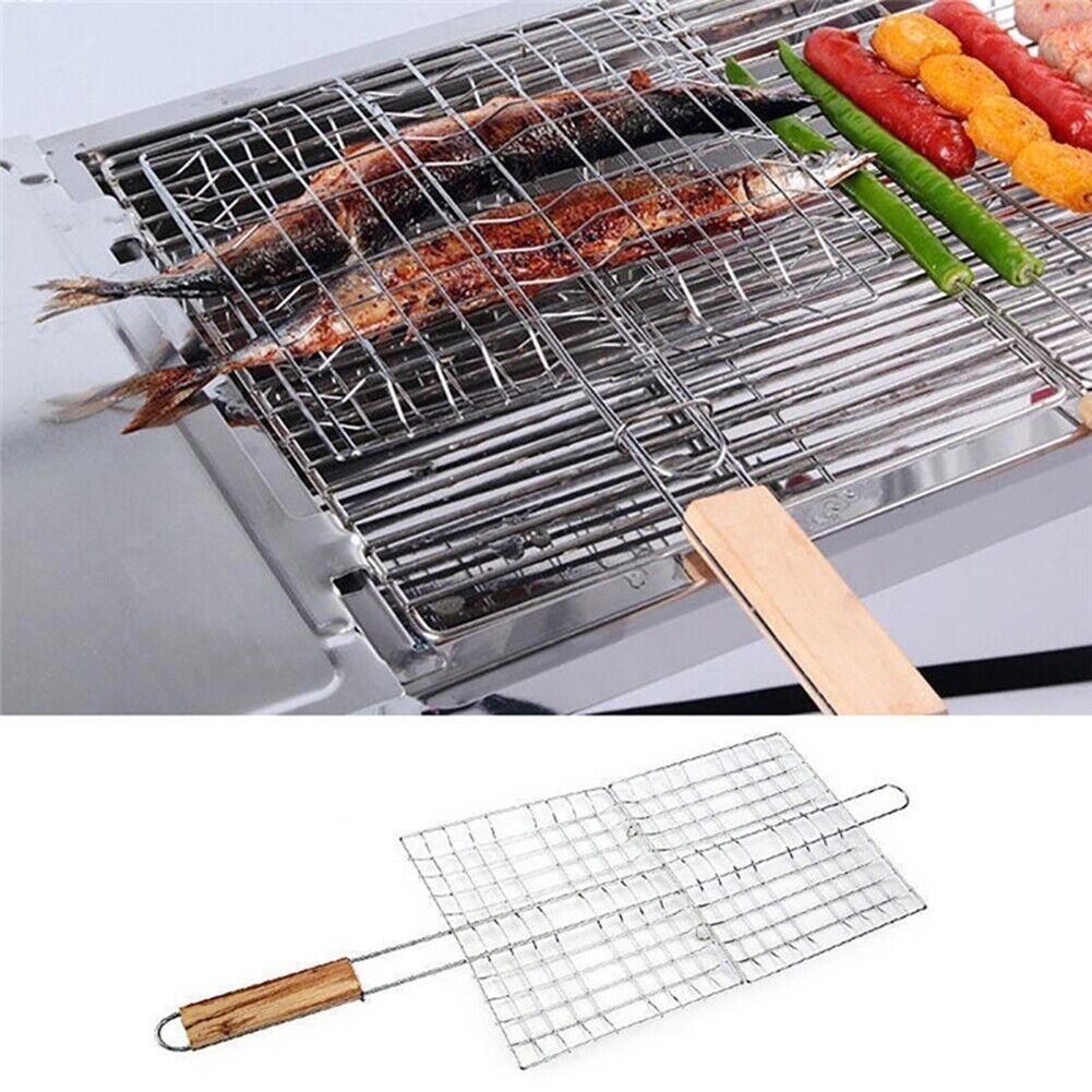 Fish Grill Basket Fish Basket for Grilling Easy Flip Stainless Steel BBQ USA