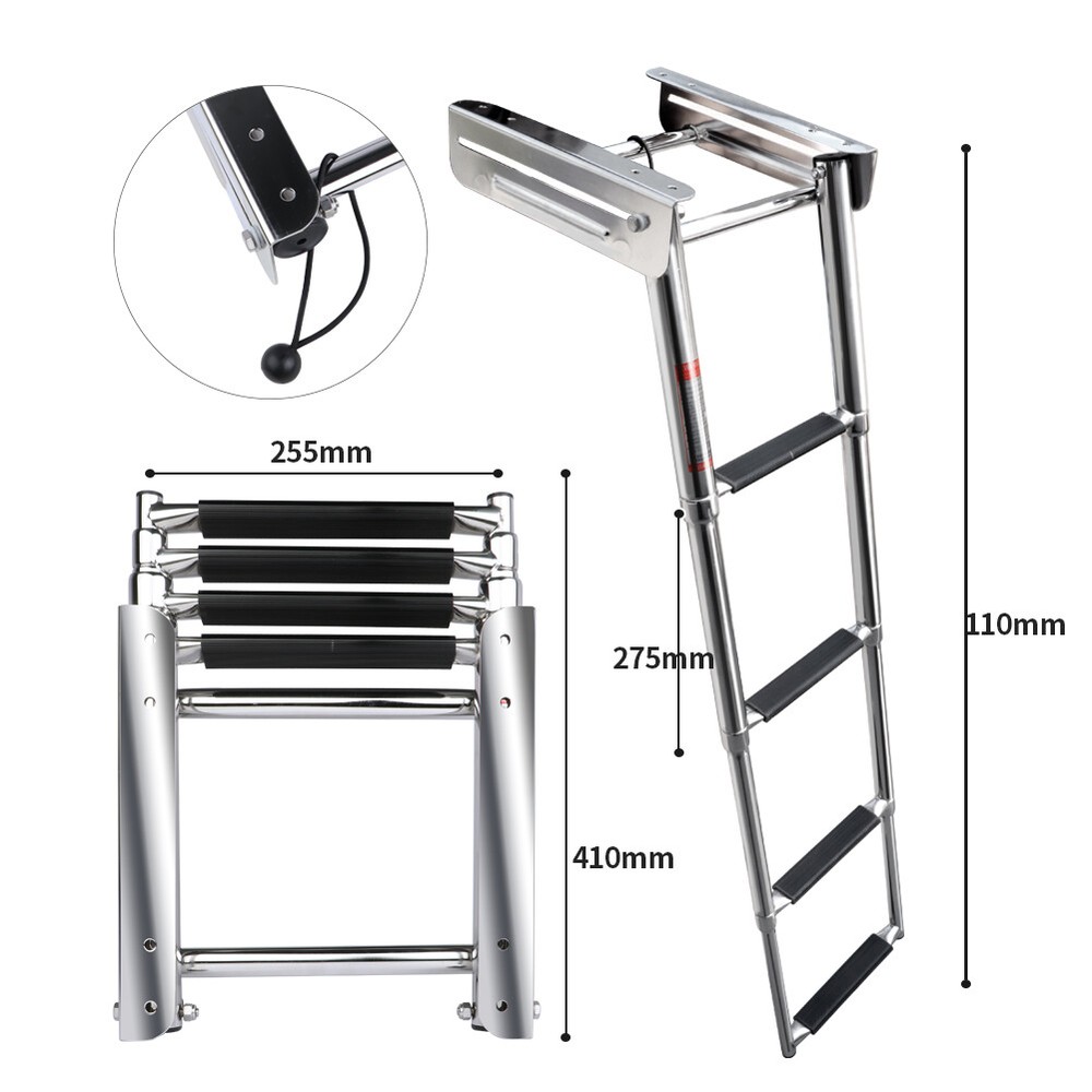 Telescoping Stainless Steel Slide Mount 4 Steps Boat Ladder Under Platform