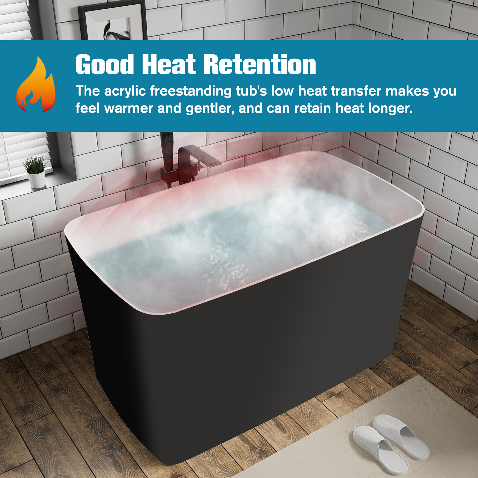 49" Freestanding Bathtub with Integrated Seat, Acrylic Stand Alone Soaking Tub