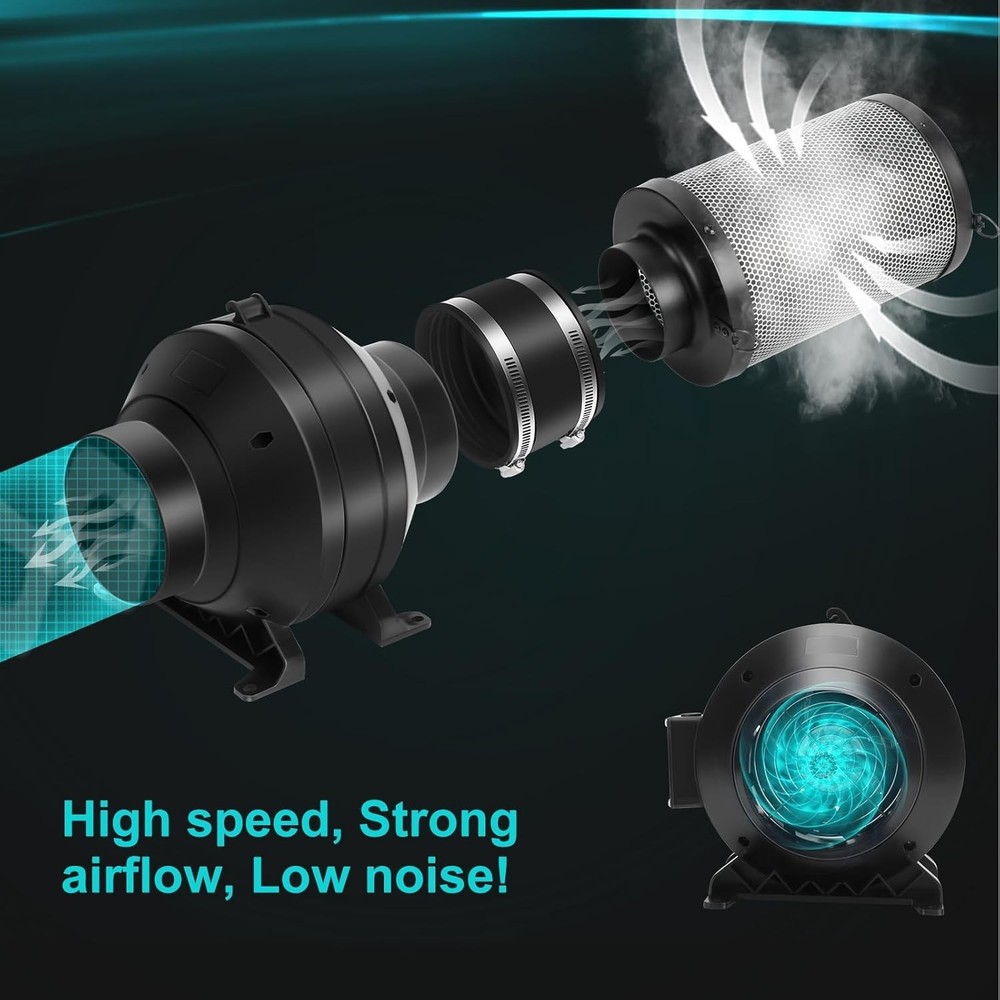 Powerful 4" Inline Duct Fan - 190 CFM, Safe and Durable for Ventilation Needs