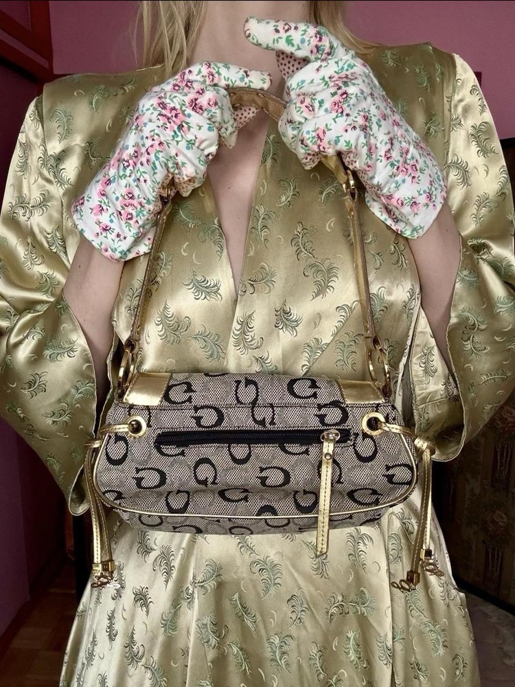 00s Guess Monogram Shoulder Bag with Gold Trim