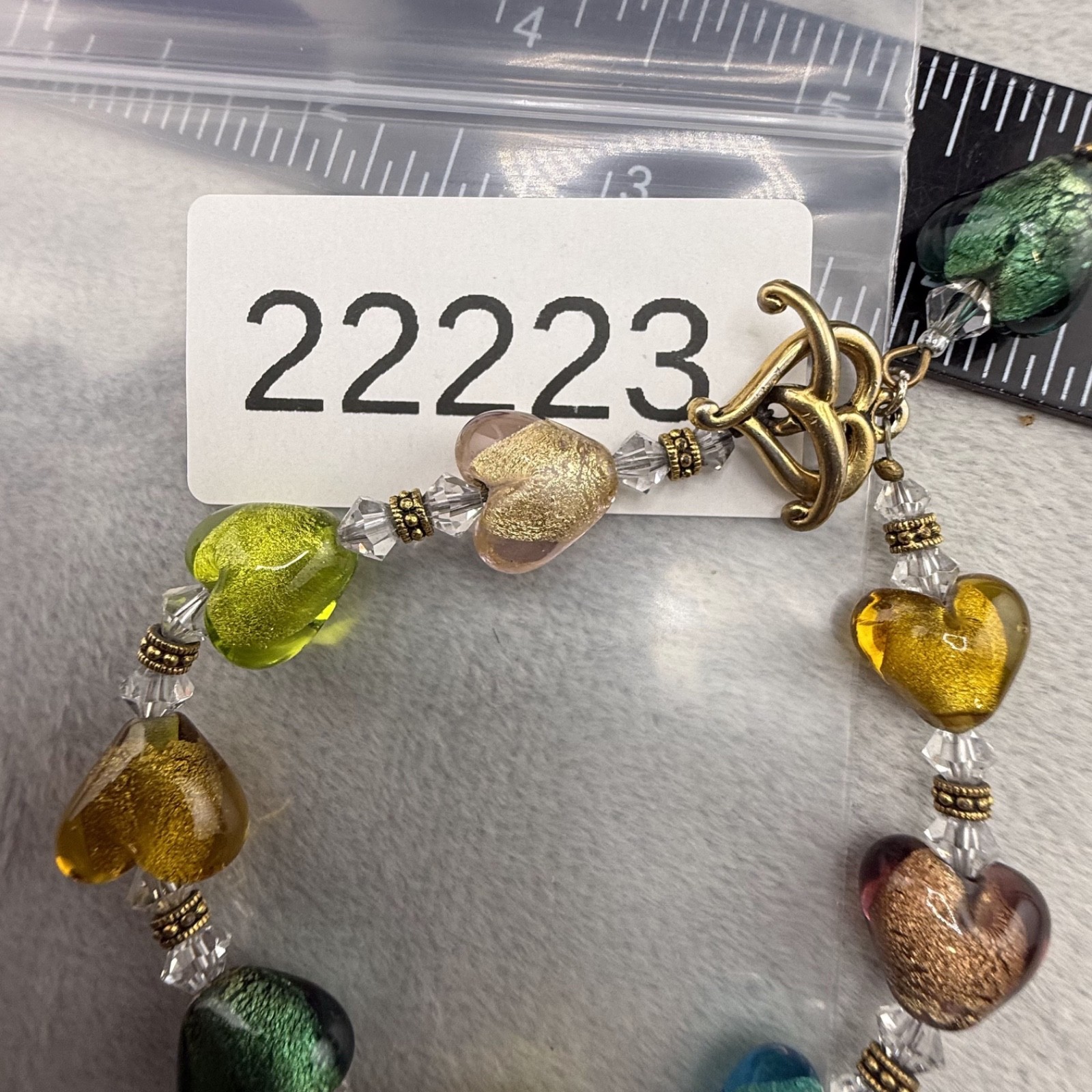 Vintage Lampwork Bracelet Beaded Heart 7”