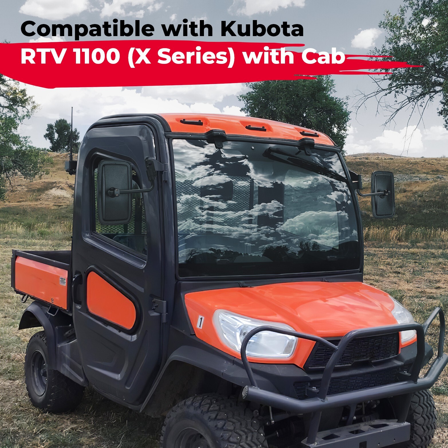 2PCS For KUBOTA RTV X1100C/ X-1120/ X-1140 Tractor Rear View Side Mirrors w/Cab