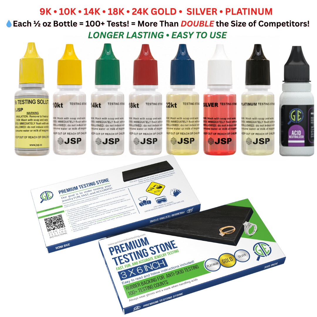 Gold Silver Platinum Testing Kit - Test 9K 10K 12K 14k 18K 22K 999 925 Sterling