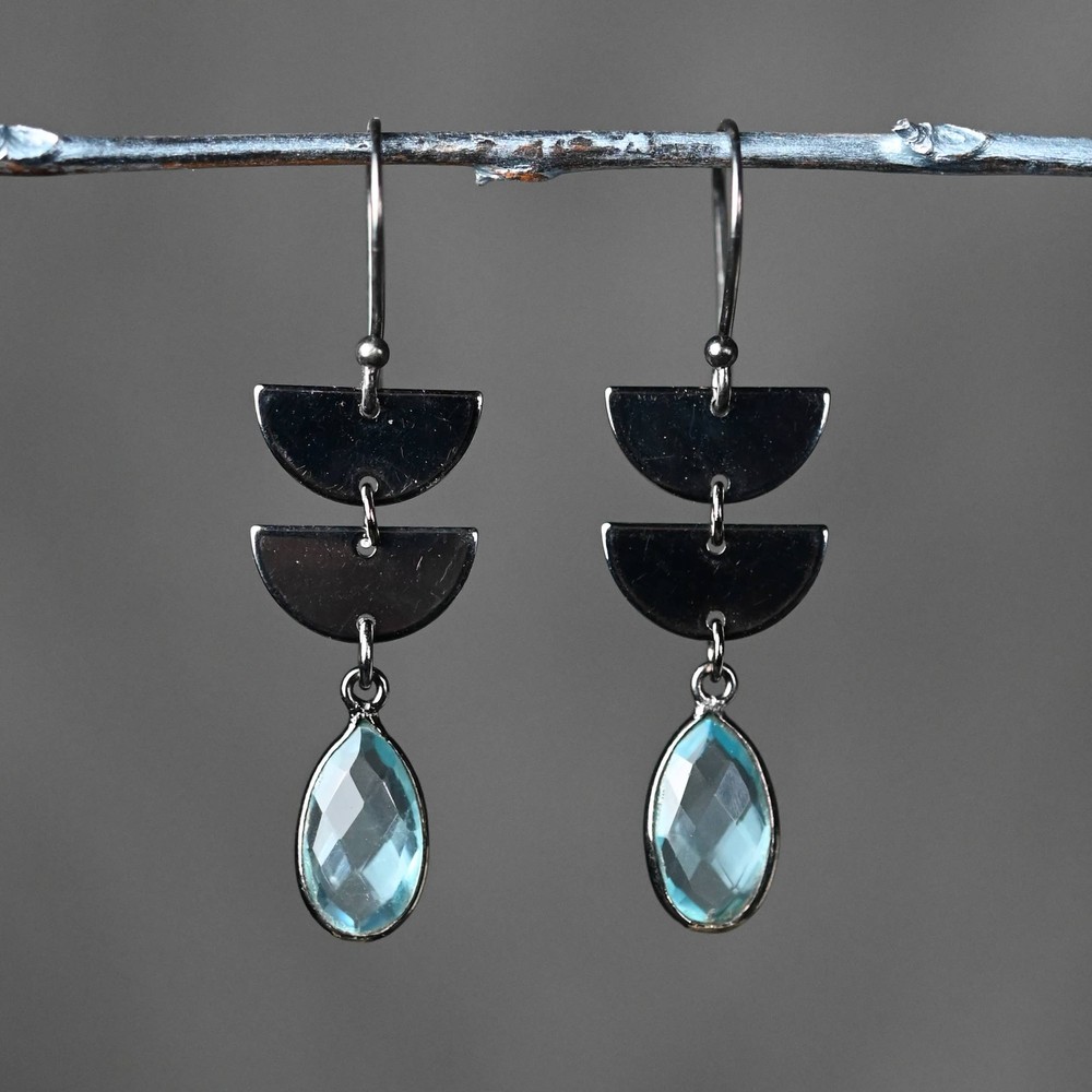 Gunmetal Double Half Circles Drop Earrings