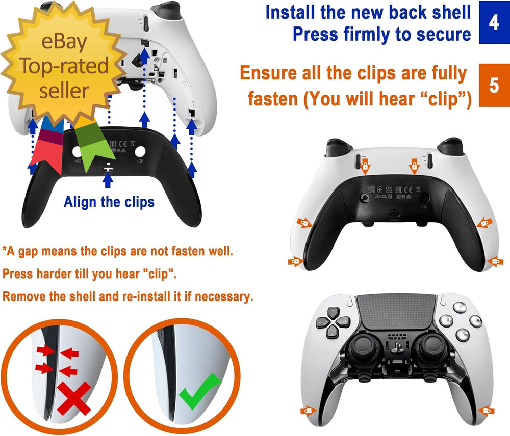 Repair Back Cover for PS5 Dualsense Edge Controller Replacement Shell with Soft