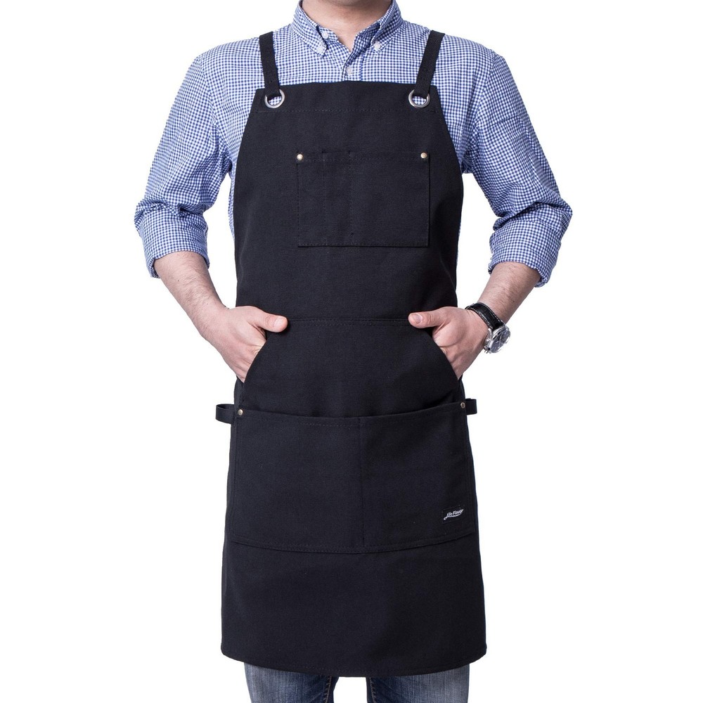 Heavy Duty Canvas Work Apron,Tool Pockets, Back Straps Adjustable（black&#