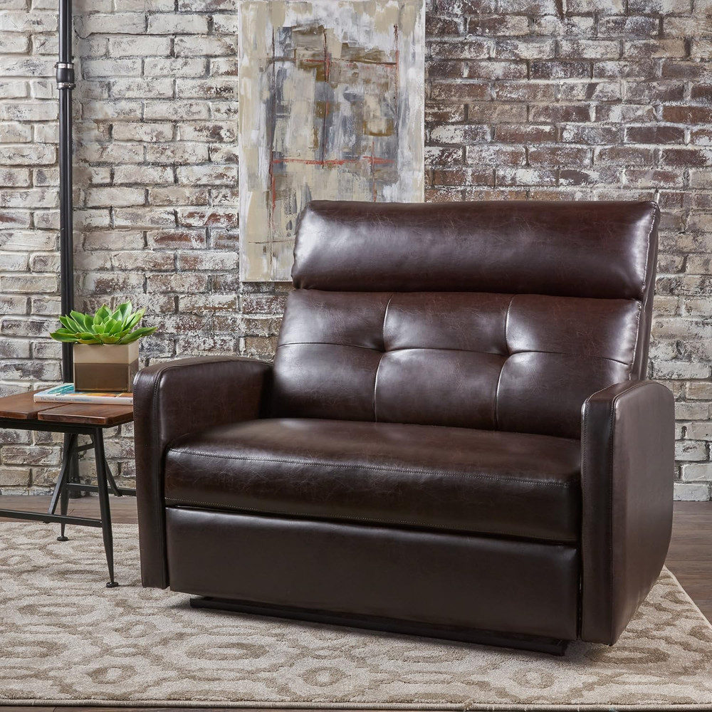 Halima Brown Leather 2-Seater Recliner by