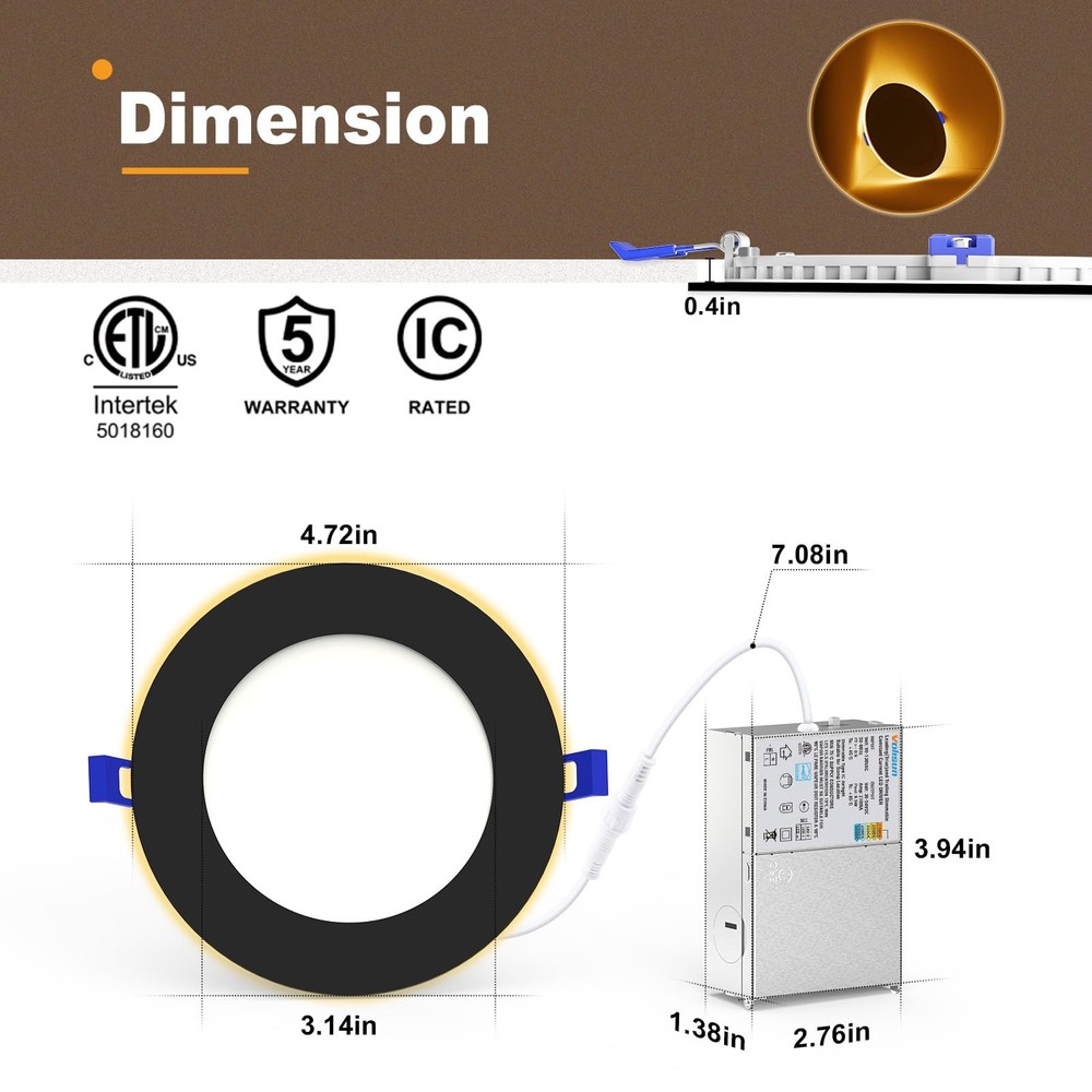 12 Pack 4 Inch 5CCT LED Recessed Ceiling Panel Light Dimmable with Night Light