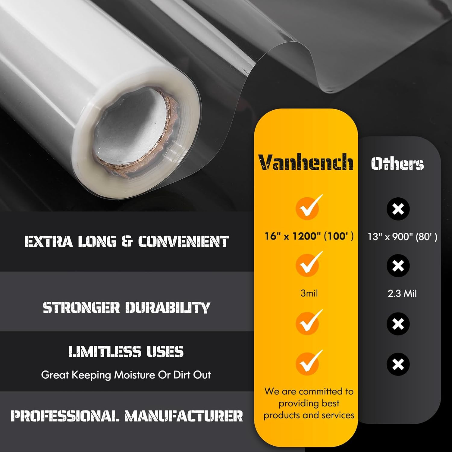 Clear Cellophane Wrap, 16" x 100' 3Mil Thick Cellophane Wrap Roll for Gift Baske