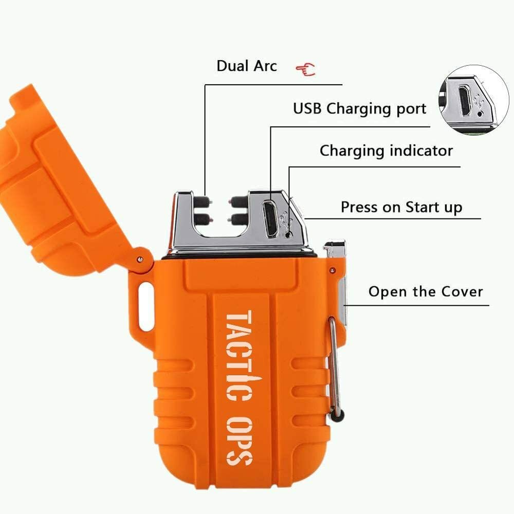 TACTIC OPS - RECHARGEABLE TACTICAL WATERPROOF & WINDPROOF LIGHTER (ORANGE)