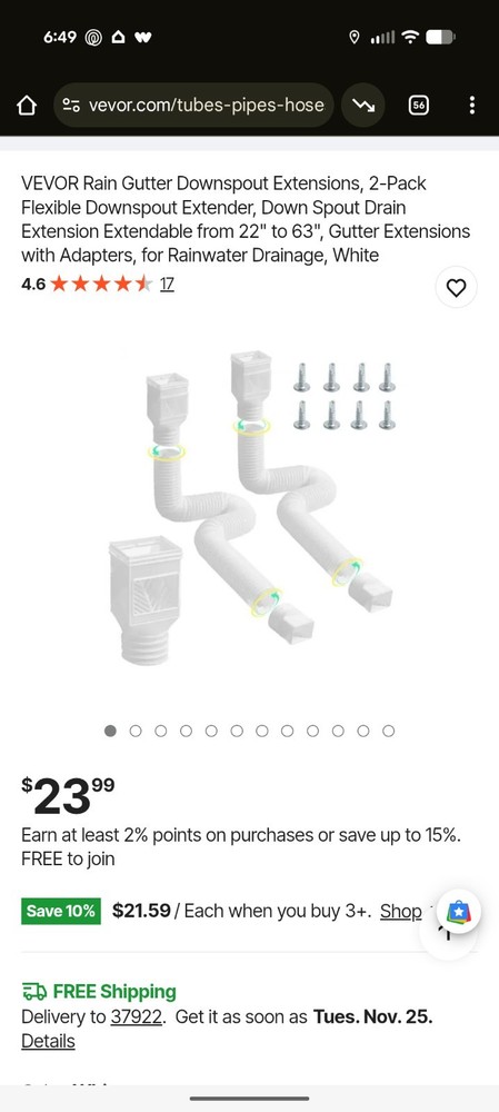 Vevor HC-3003-G2  Corrugated Pipe With Adapters