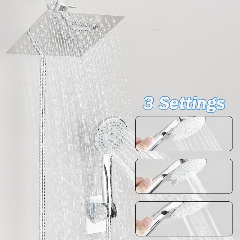 Rainfall Shower Head with Handheld Spray High Pressure Shower Head Combo Chrome