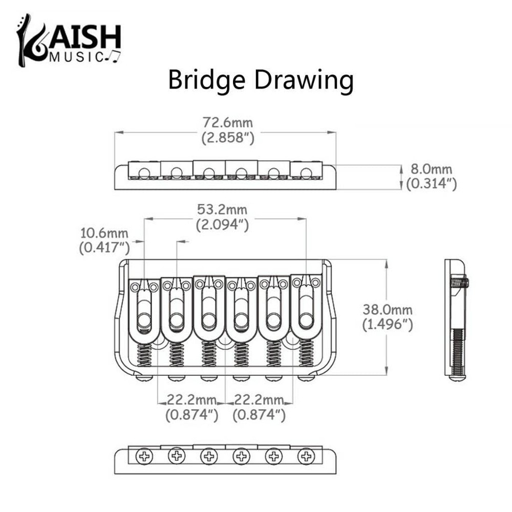 KAISH Black 6 String Guitar Fixed Bridge Electric 6 Model