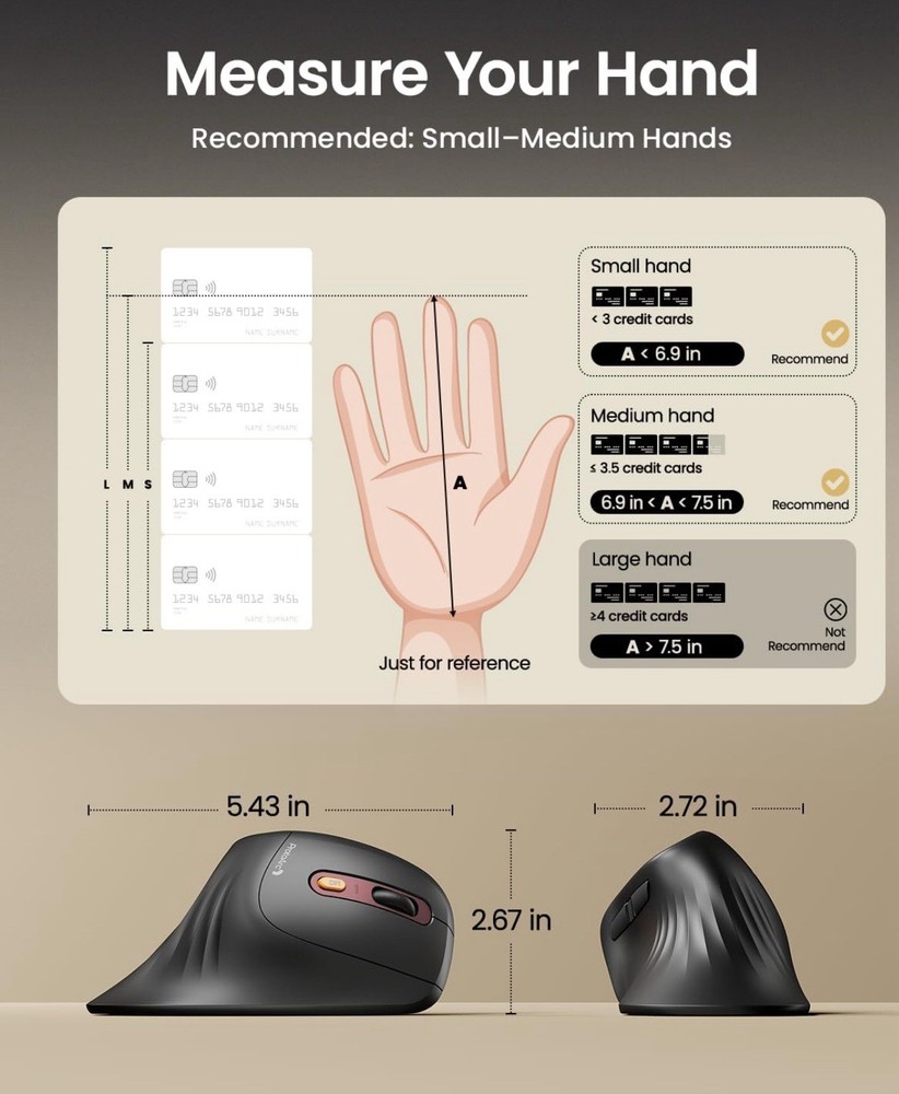 ProtoArc Ergonomic Vertical Mouse, EM11 NL Bluetooth Mouse Wireless