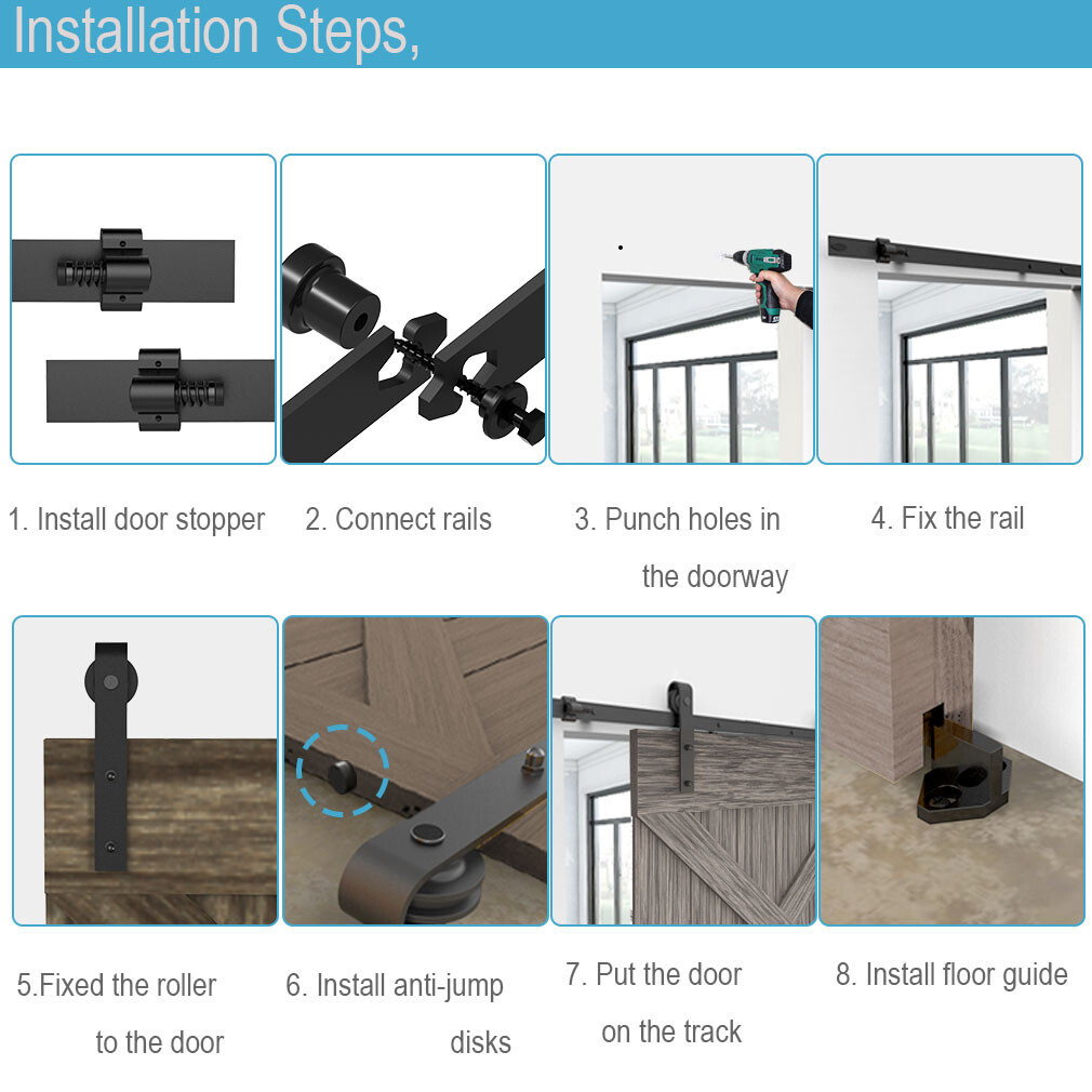 6.6FT Sliding Barn Door Hardware Kit Modern Closet Hang Style Track Rail Black