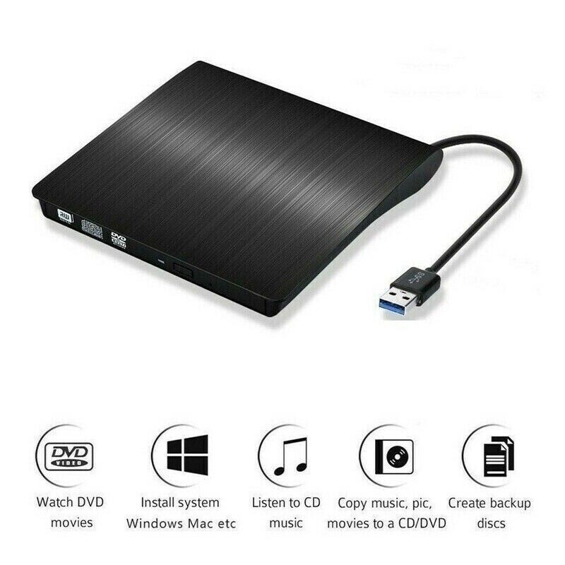 Slim External CD DVD RW Drive USB 3.0 Burner Writer Hard Disk Reader Player PC