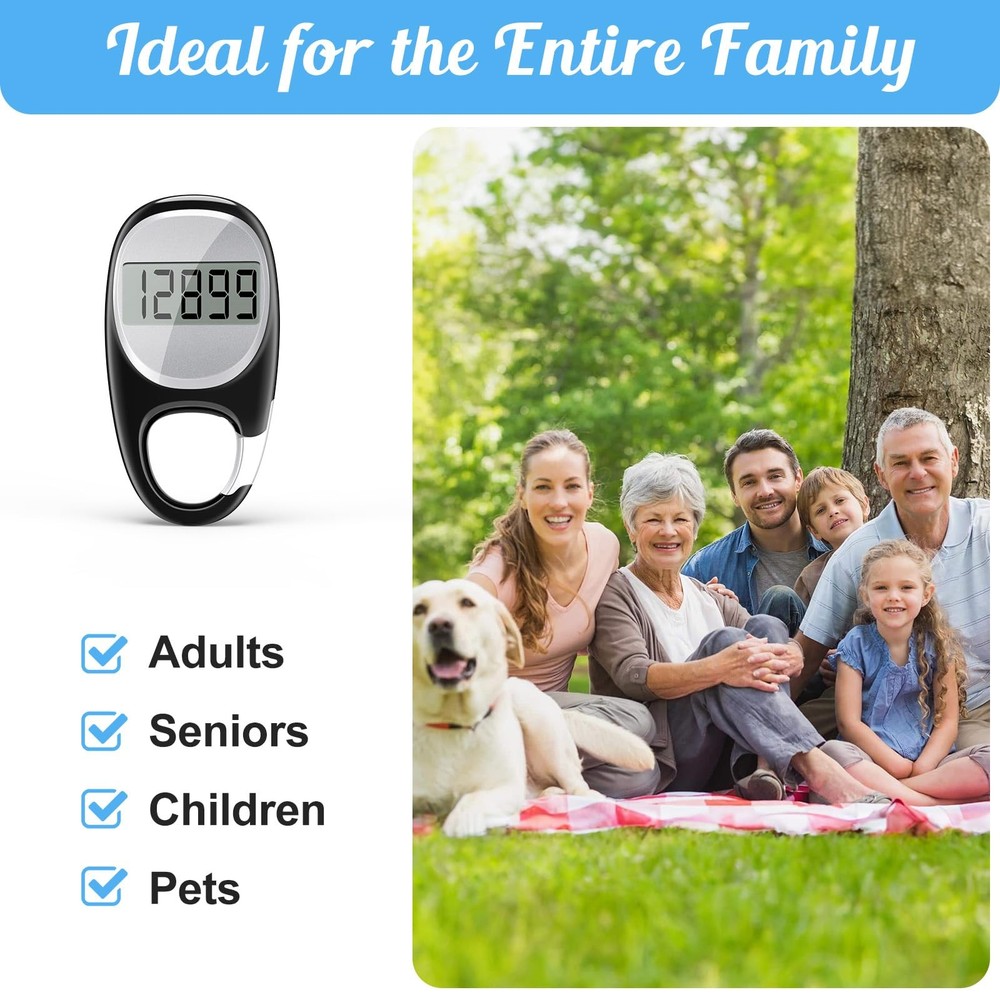 Simple Pedometer for Walking, Accurate Step Tracker with 1.2", Black