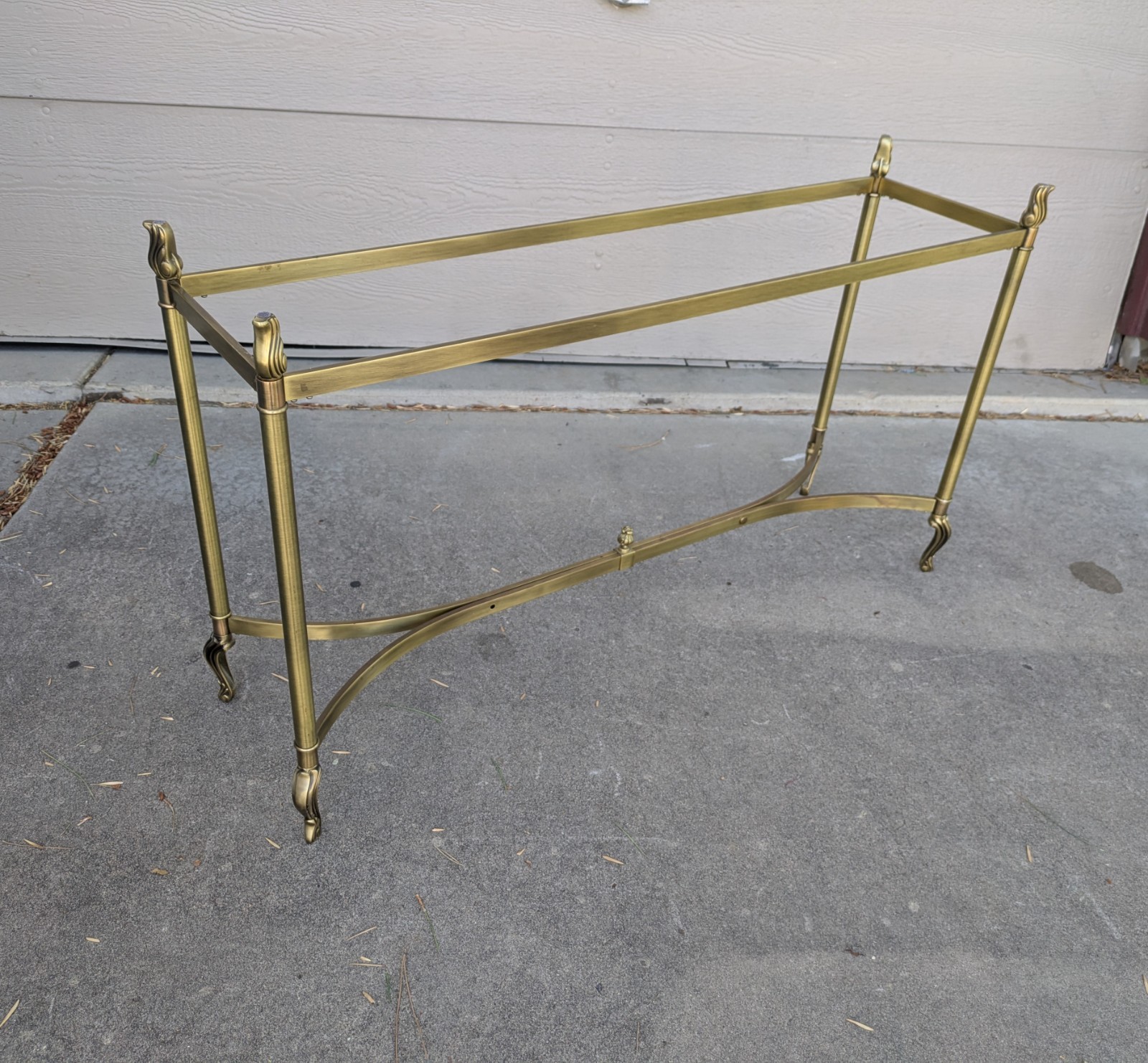 Vintage La Barge Style Glass Brass Console Table Flame Tip Hollywood Regency