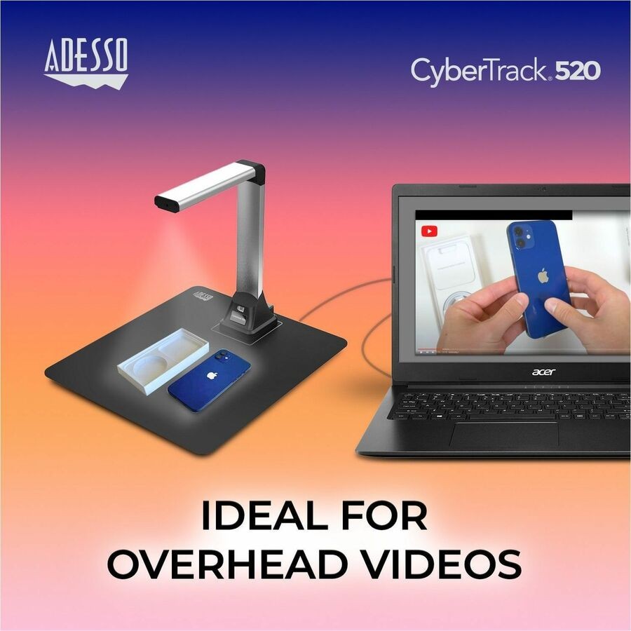 Adesso 5 Megapixel Fixed-Focus A4 Document Camera Scanner with OCR Text Recognit