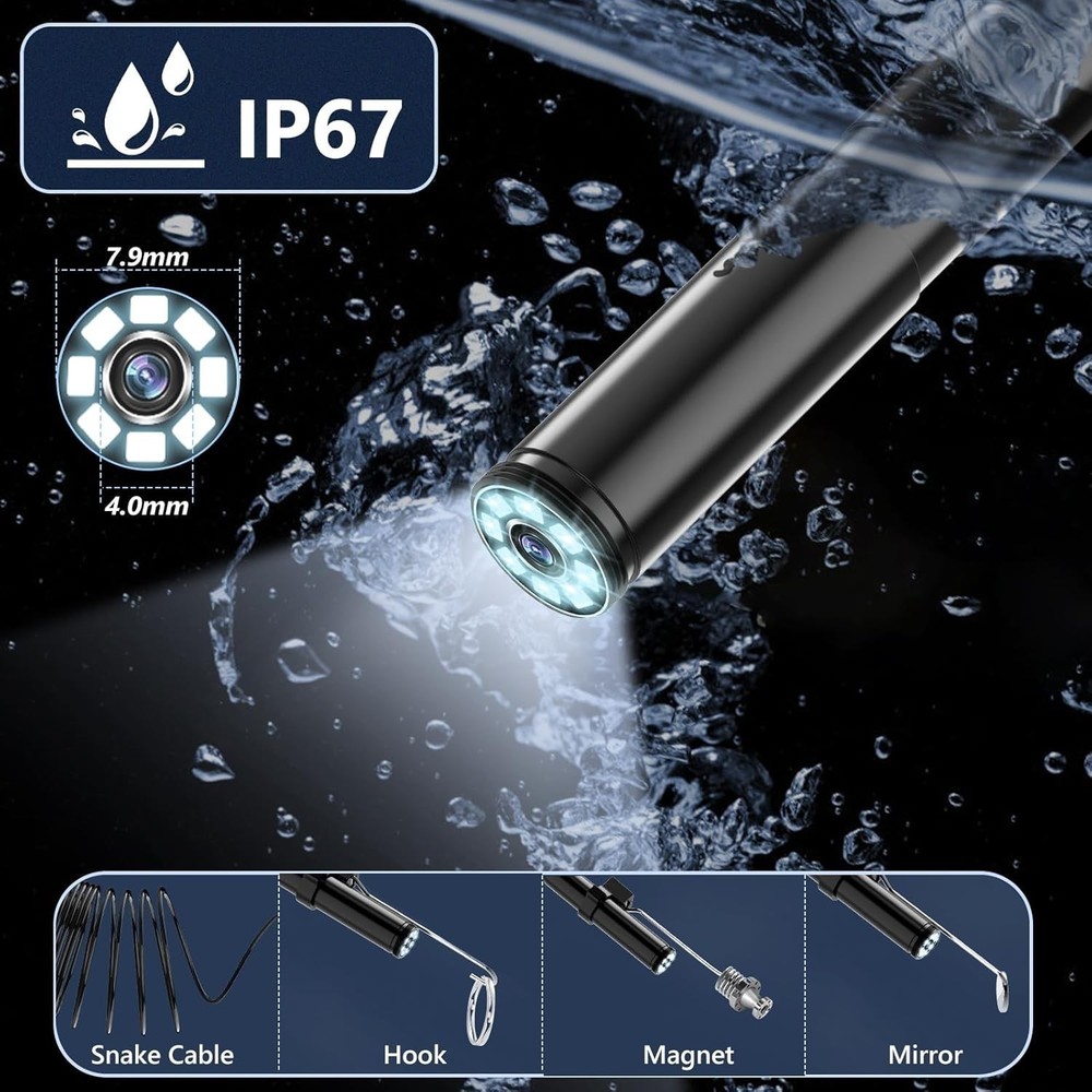 5M Endoscope Camera with Light, 1920P HD Borescope Camera for iOS and Android