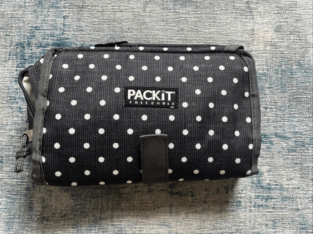 Packit Gray White Polka Dot Freezable Lunch Bag