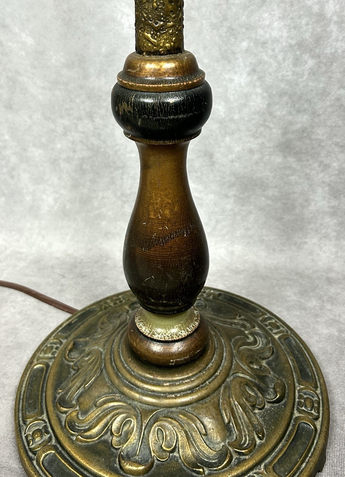 Antique Art Deco Floor Lamp Bridge Arm Unique Painted Wood Column Cast Iron 5 Ft