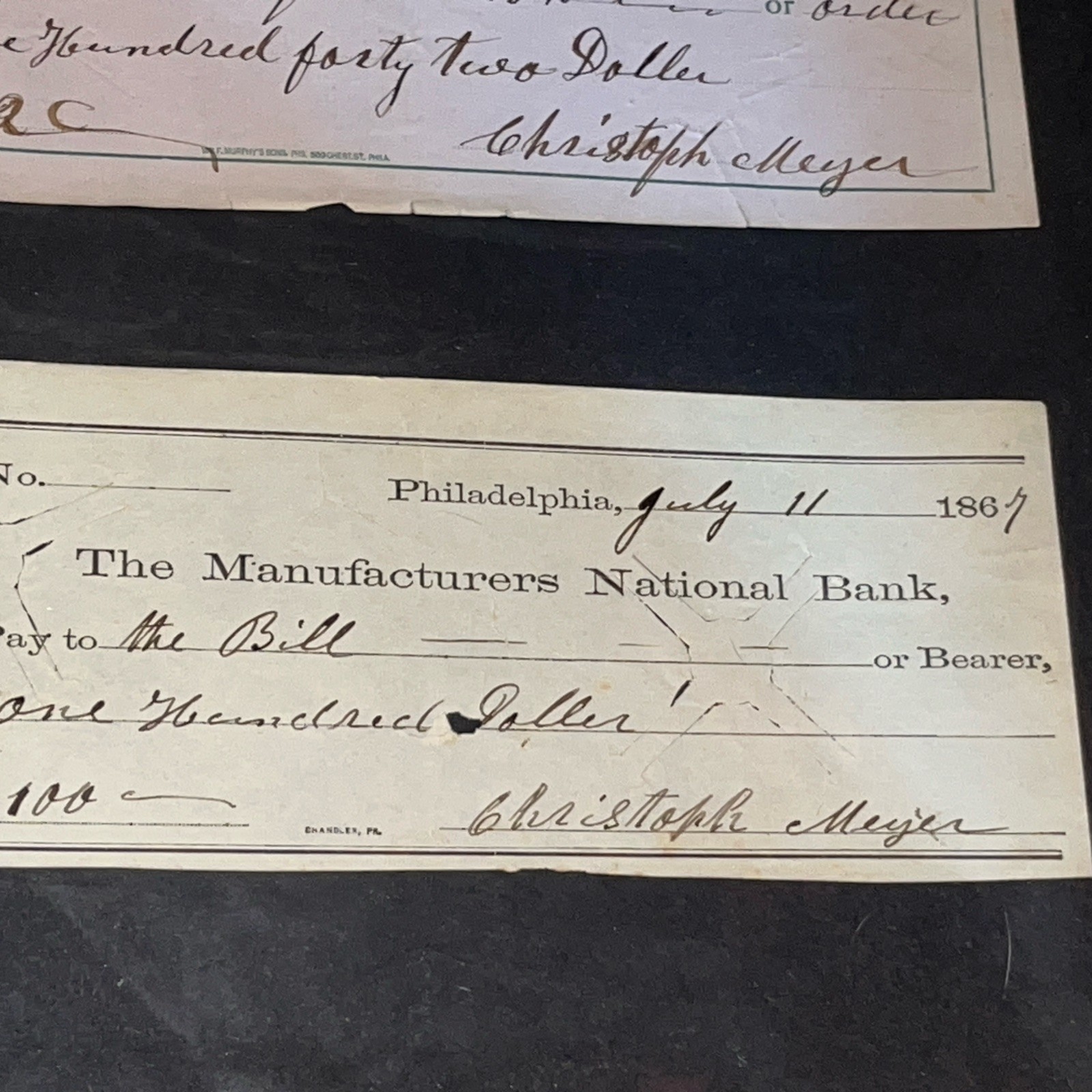 SET OF FIVE HISTORIC PHILADELPHIA REVENUE STAMPED CHECKS 1865-1873 US 2c STAMPS