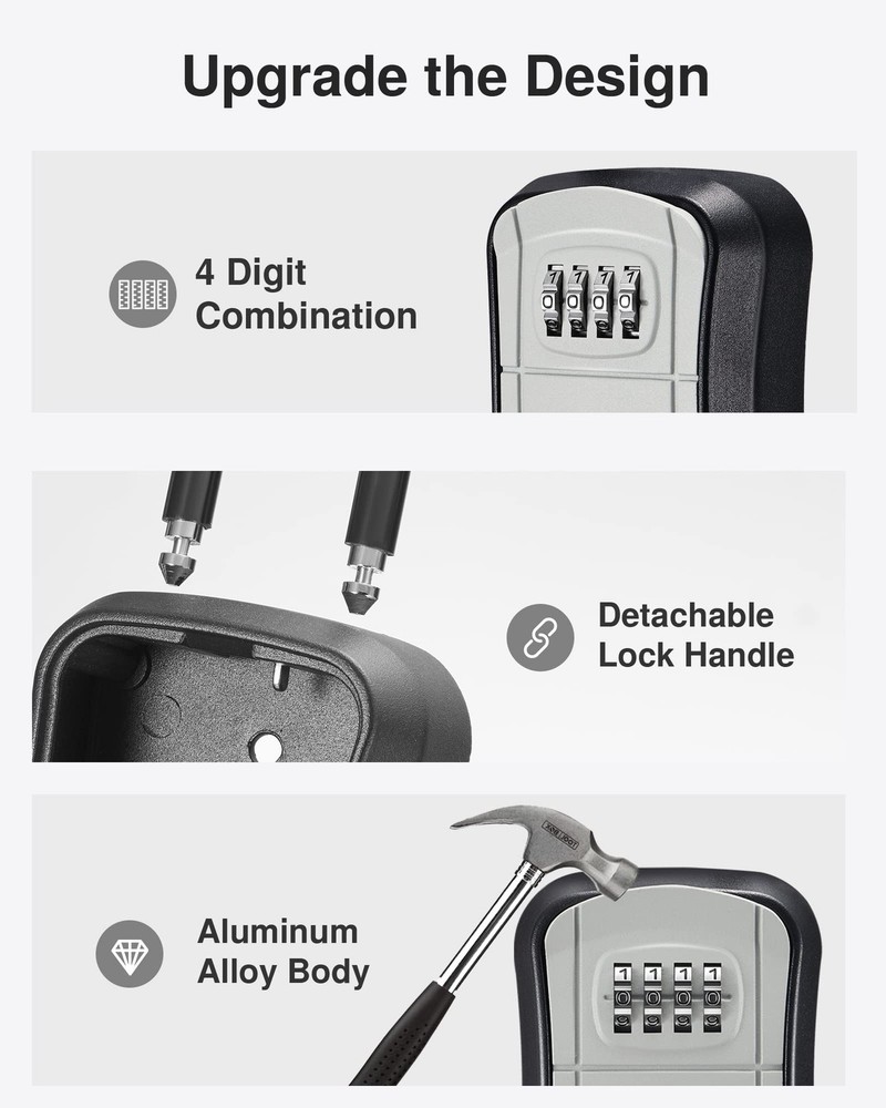 Key Lock Box, Portable Combination Lockbox Wall-Mounted Key Storage Box for H...