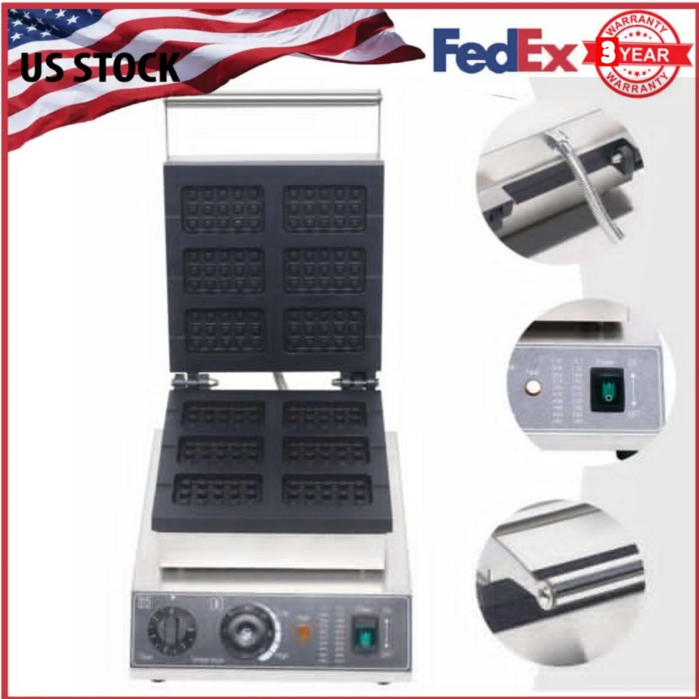 Commercial Waffle Maker 110V 1500W 6Pcs Rectangle Waffle Maker Machine Nonstick
