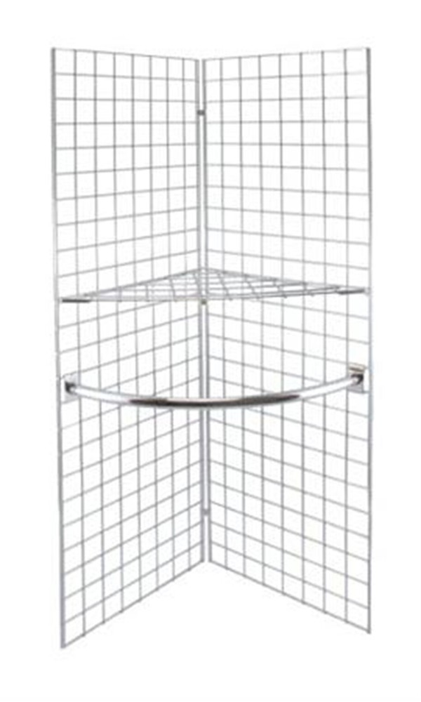 SSWBasics Chrome Wire Grid V Unit Display with Shelf & Hangrail- Chrome Wire